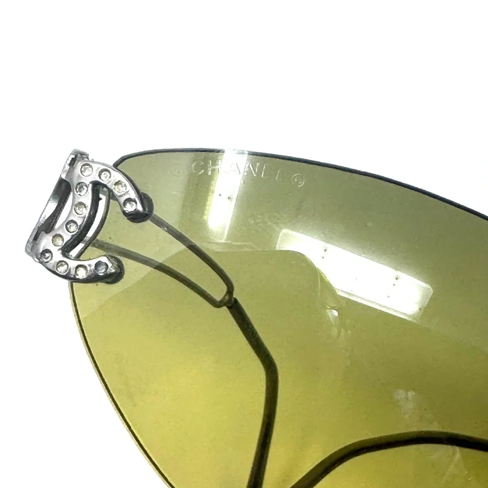 Chanel CC 90’s Vintage Khaki Olive Green Logo Rimless Sunglasses